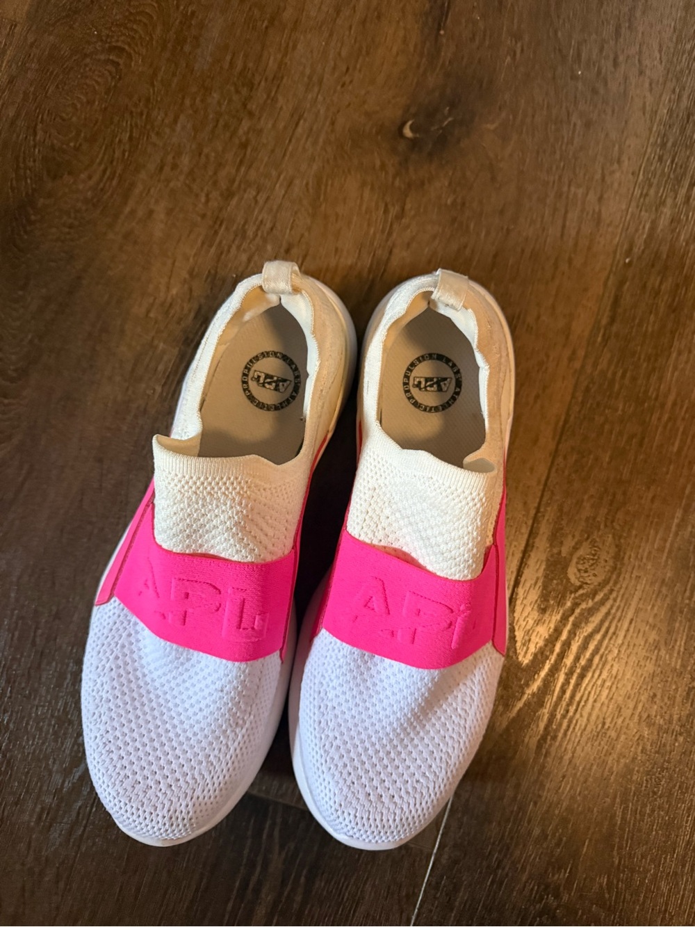 APL White Knit Slip-On Sneakers with Pink Band